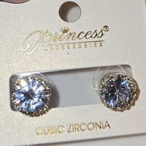 Silver and Blue Cubic Zirconia Stud Earrings